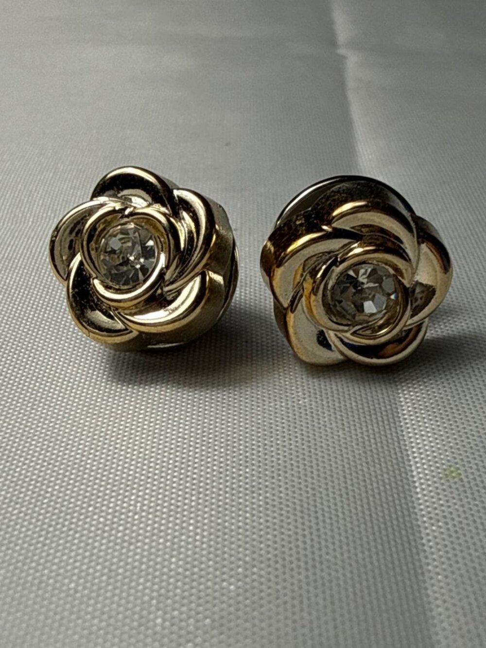 Gold Rose Brooch Pins Crystal Rhinestone Center Floral Coquette Romantic